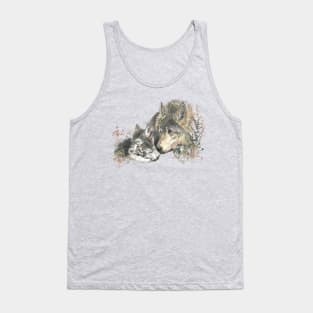 Watercolor Wolf Parent & Cub Animal Art Tank Top